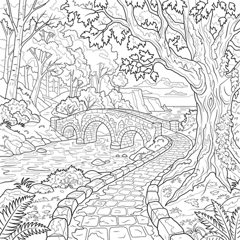 Autumn Countryside Stone Bridge Path