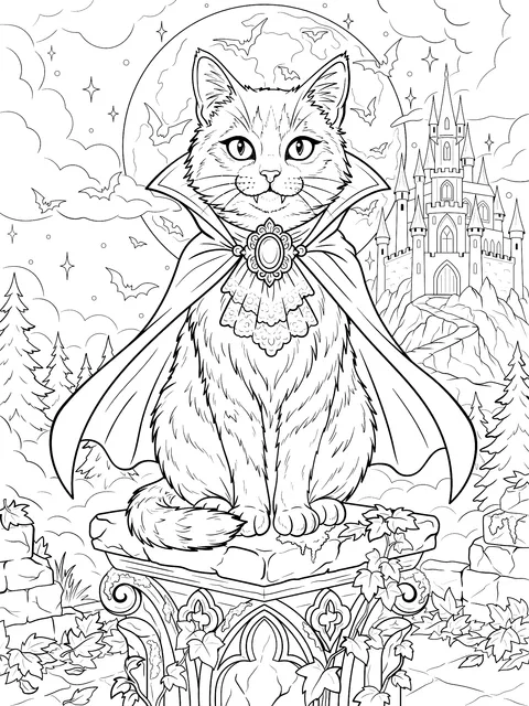 Vampire Calico Cat Under the Full Moon