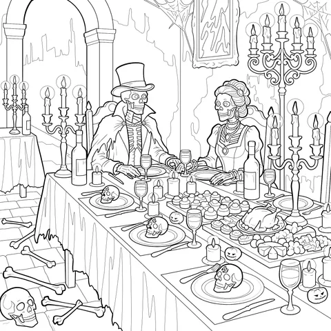 Skeleton Couple's Halloween Dinner
