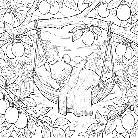 Sleeping Little Mouse on Plum Tree