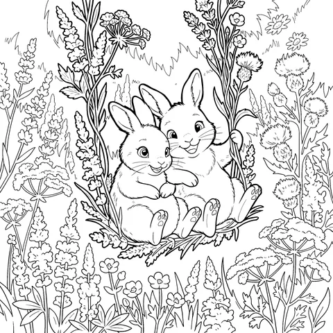 Two Bunnies in the Flower Meadow