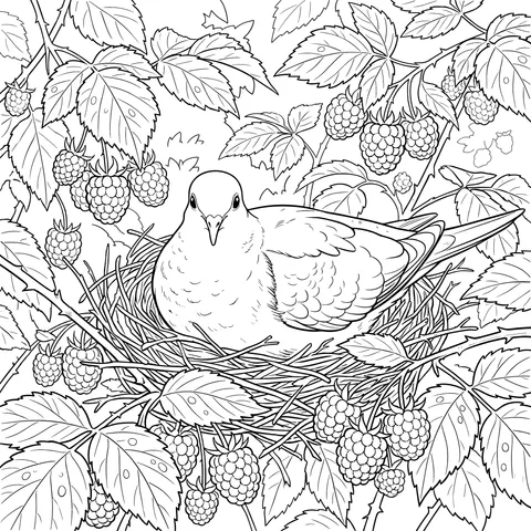 Turtle Dove Nesting in Raspberry Bush