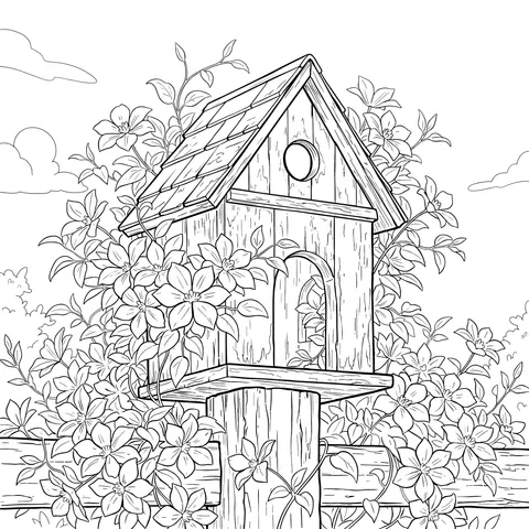 Vintage Birdhouse Among Flowers