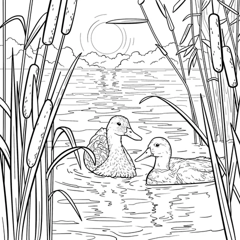 1672_Ducks_among_the_reeds_Lake_Autumn_Birds