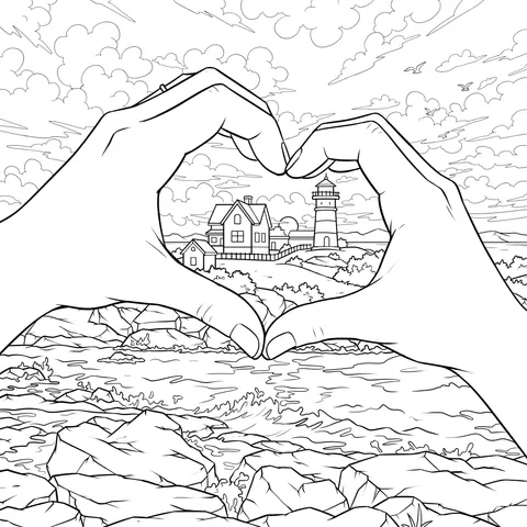 Coastal Sunset Framed in Heart Hands