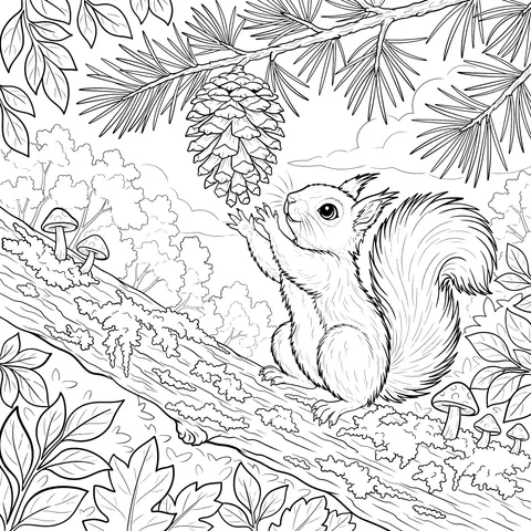 Autumn Squirrel Reaching for Pinecone