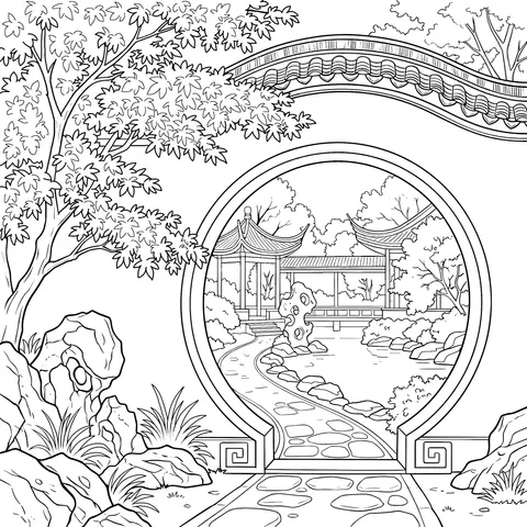 Autumn Chinese Garden Moon Gate