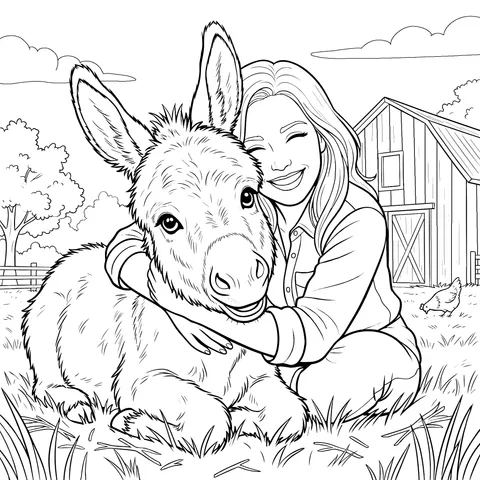 Farmer Girl and Cute Donkey