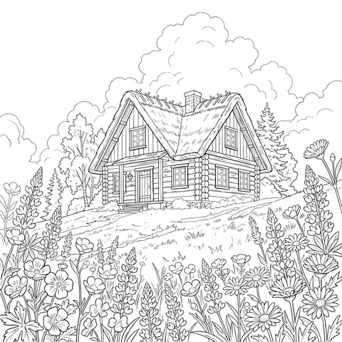 Cabin in Wildflower Countryside
