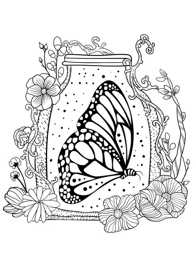 Butterfly and Flowers in a Jar