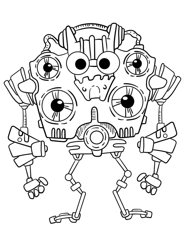 Blue Robot with Multiple Eyes