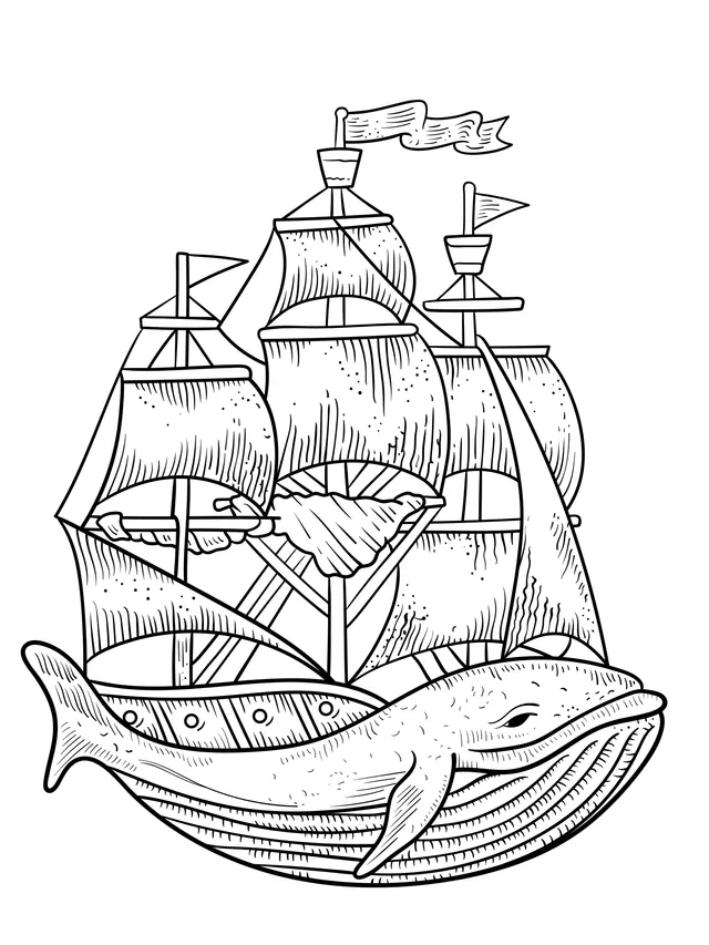 Sailing ship carried by a whale