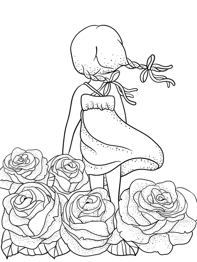 Girl Standing in a Rose Bush