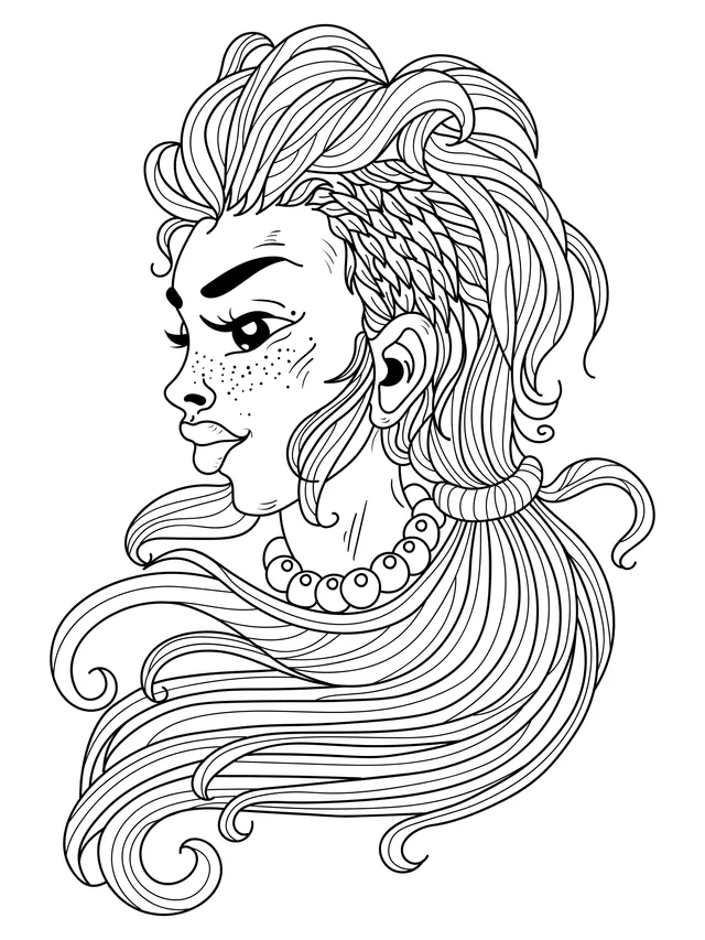 Woman with long purple hair