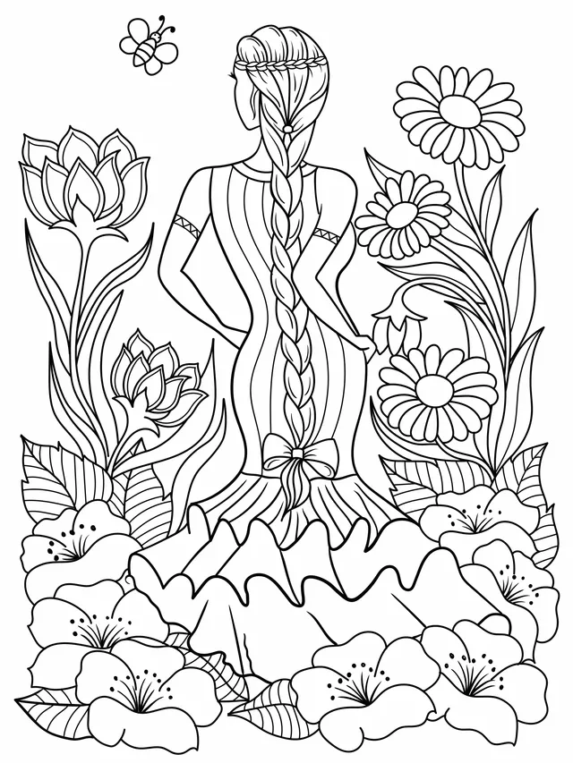 Woman in a long - dress among flowers