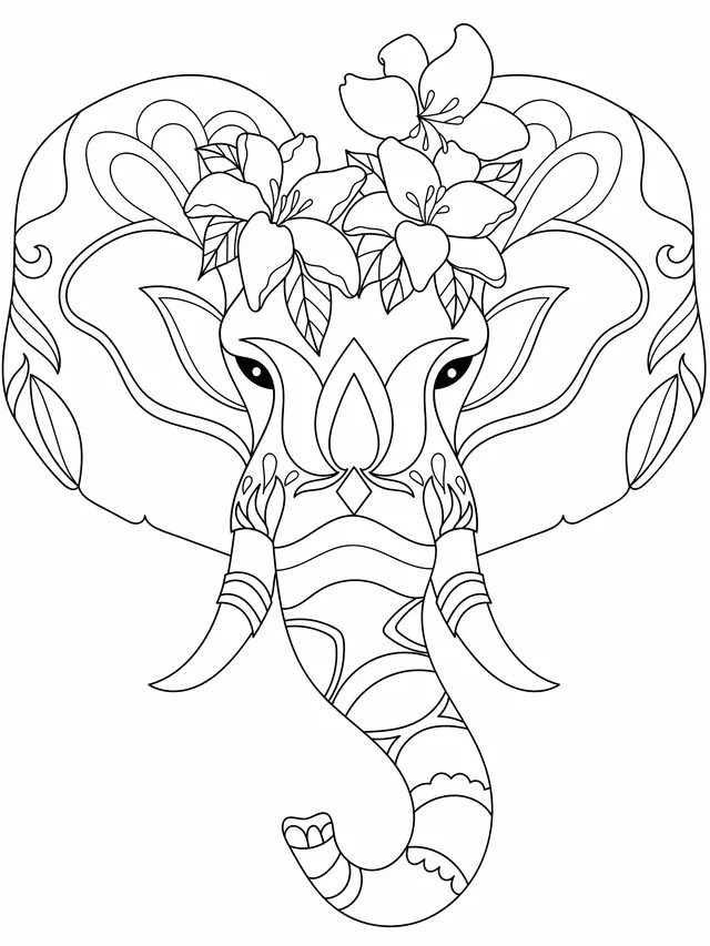 Painted Elephant Decorated with Flowers