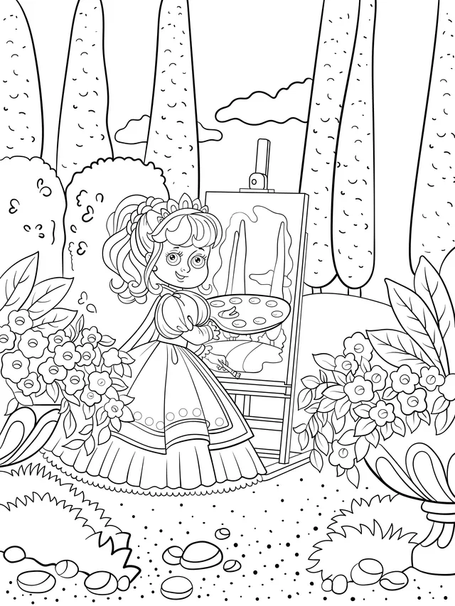 Princess painting in the garden