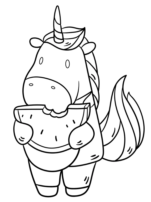 Unicorn eating watermelon