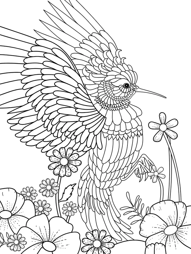 Colorful Hummingbird and Flowers