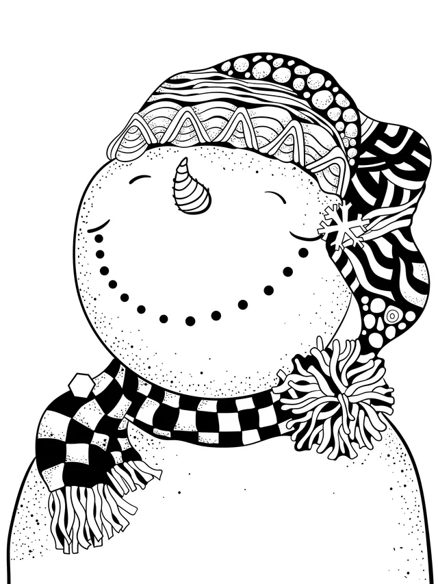 Snowman wearing a colorful hat and scarf