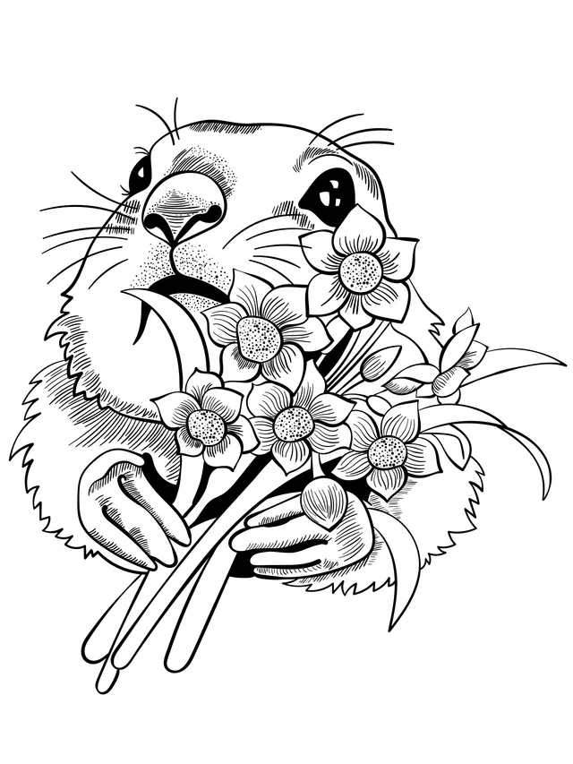 Otter holding flowers