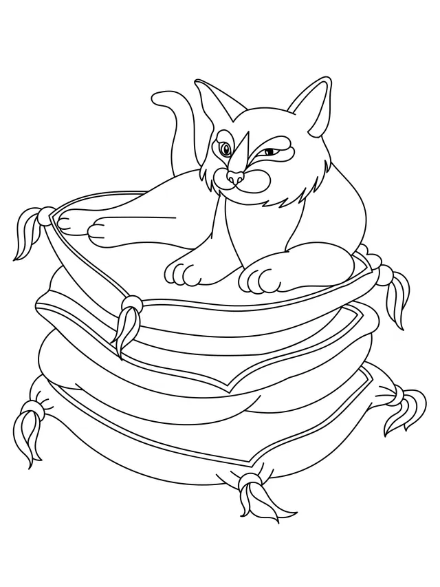 Blue cat lying on a pile of cushions
