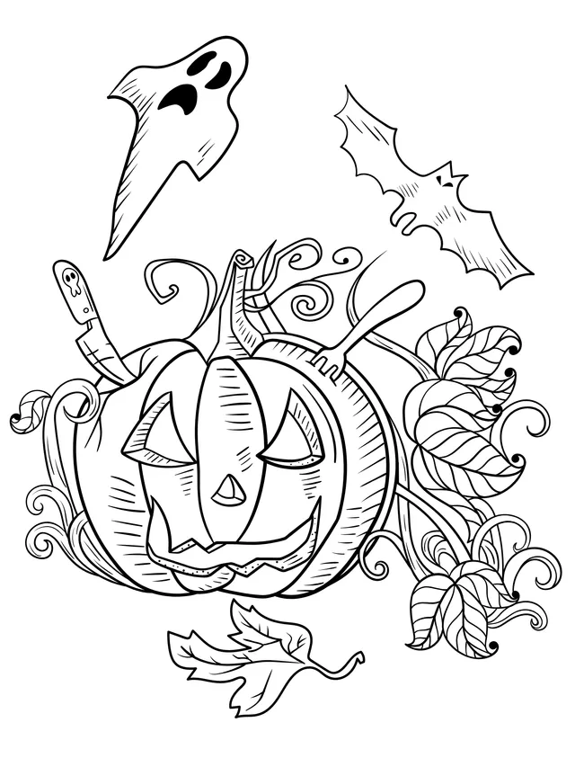 Halloween Pumpkin, Ghost and Bat