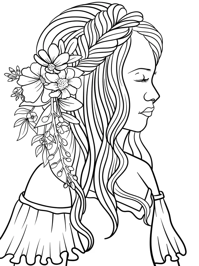 Woman with flower hair - ornament