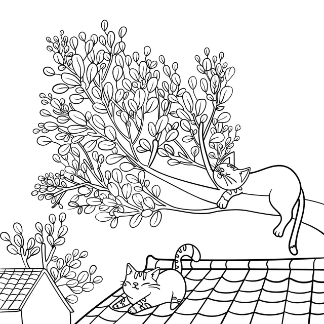 Cats on the Roof and Tree Branch