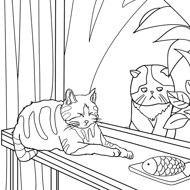 Cat and Fish - shaped Toy by the Window