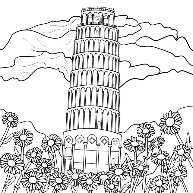 The Leaning Tower of Pisa Surrounded by Flowers