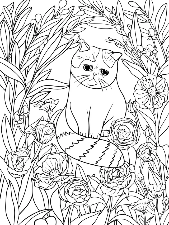 Cat in the Flower Bed