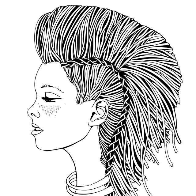 Woman with blue hairstyle