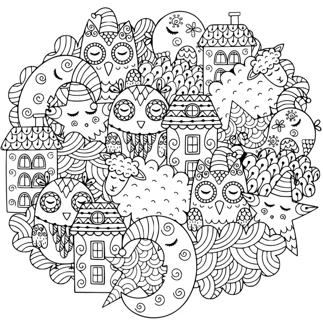 Dreamy Owls and Group of Houses