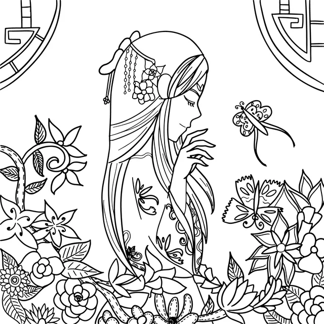 Woman in Red among Flowers