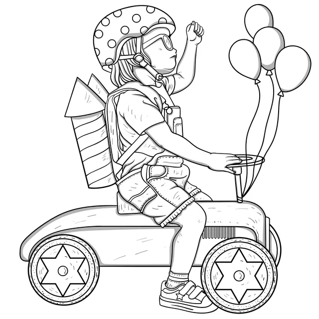 Child riding a toy car