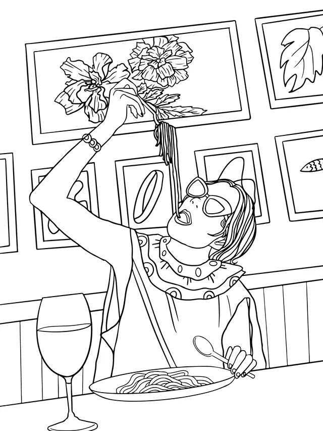 Lady joyfully enjoying spaghetti