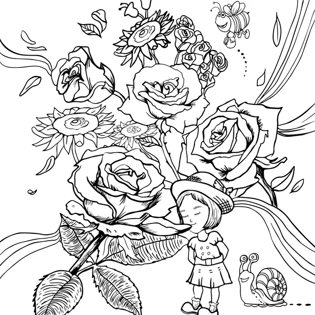 Girl with Flowers and Insects