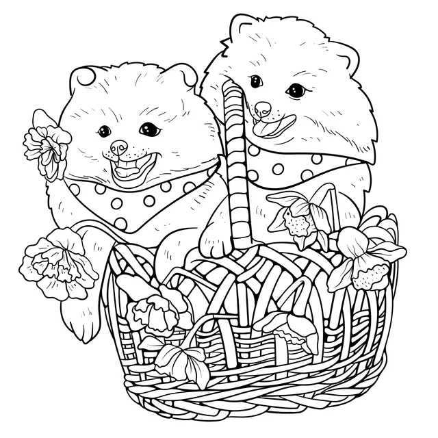 Two puppies in a basket