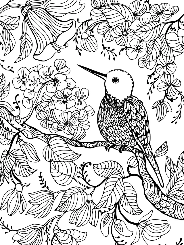 Hummingbird on a Flower - laden Branch
