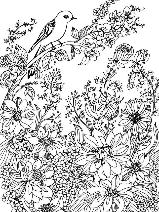 Bird on Blooming Flowers