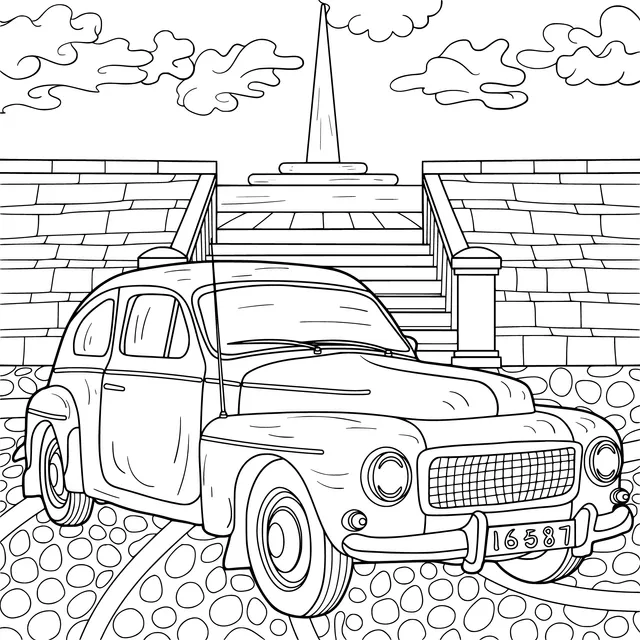 Vintage Car and Landmark Building
