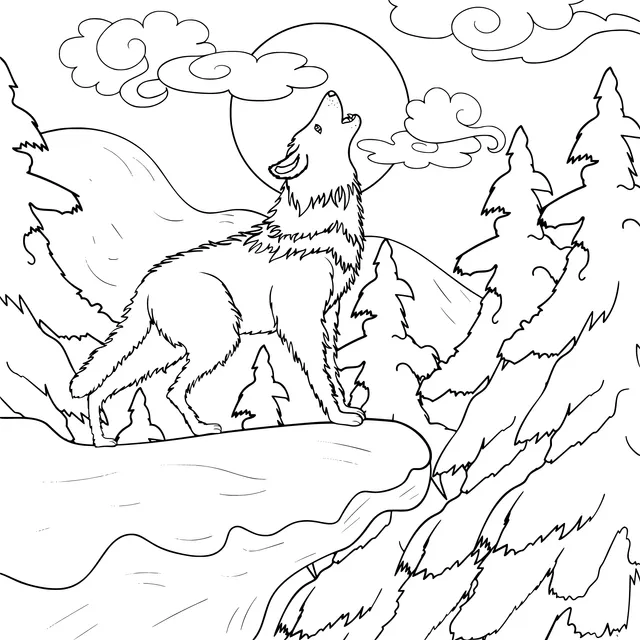 A Howling Wolf under the Moon - lit Night Sky