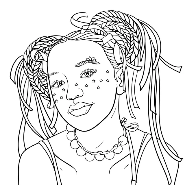 Girl with colorful hairstyle and decorations