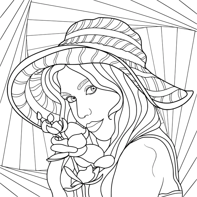 Blue - haired Woman Holding Flowers