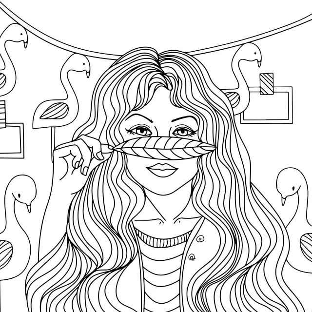 Long - haired woman holding a leaf