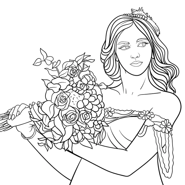 An Elegant Woman Holding a Bouquet