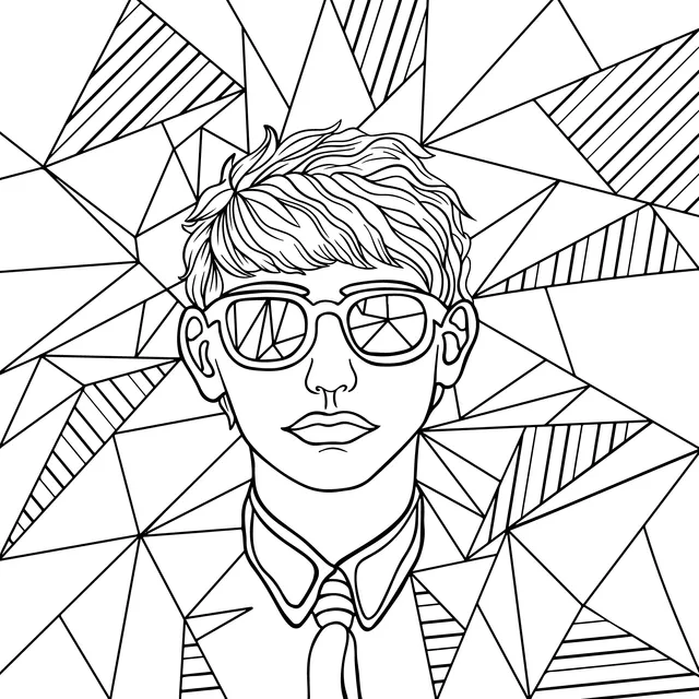 Fashionable figure against a geometric - pattern background