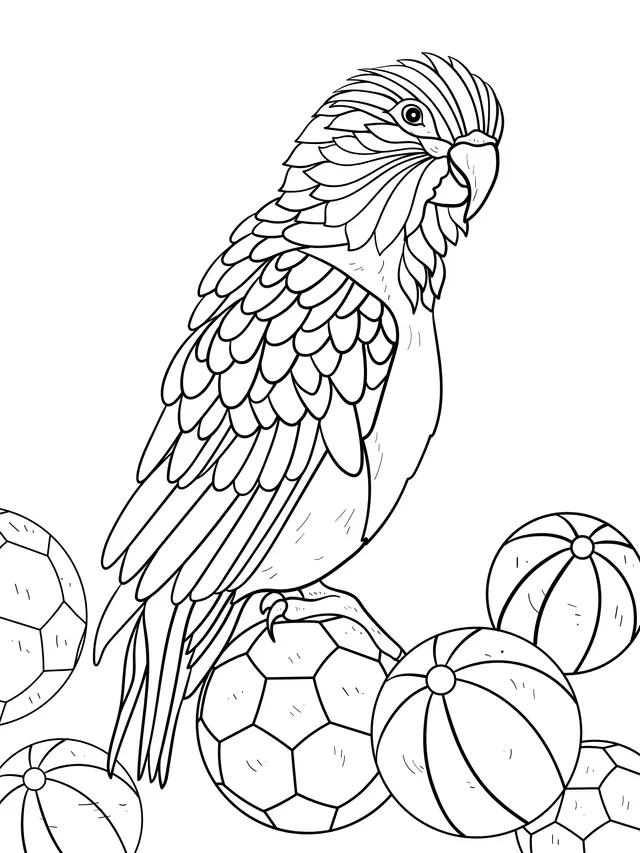 Parrot Standing on Colorful Balls