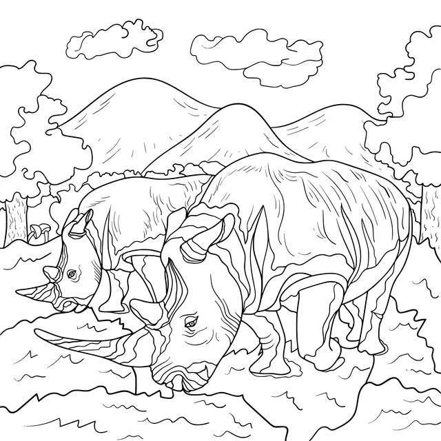 Rhinos on the Grassland